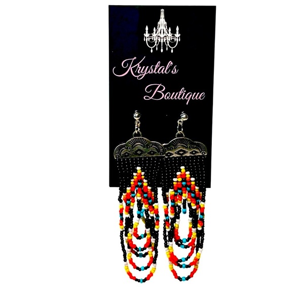 Southwestern Seed Bead Tassel Earrings Hand Crafted Sterling Silver Hardware - Picture 1 of 7